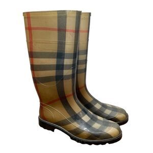Burberry Rain Boots Waterproof Rubber Nova Check Size 39‎ Plaid Print Outdoor